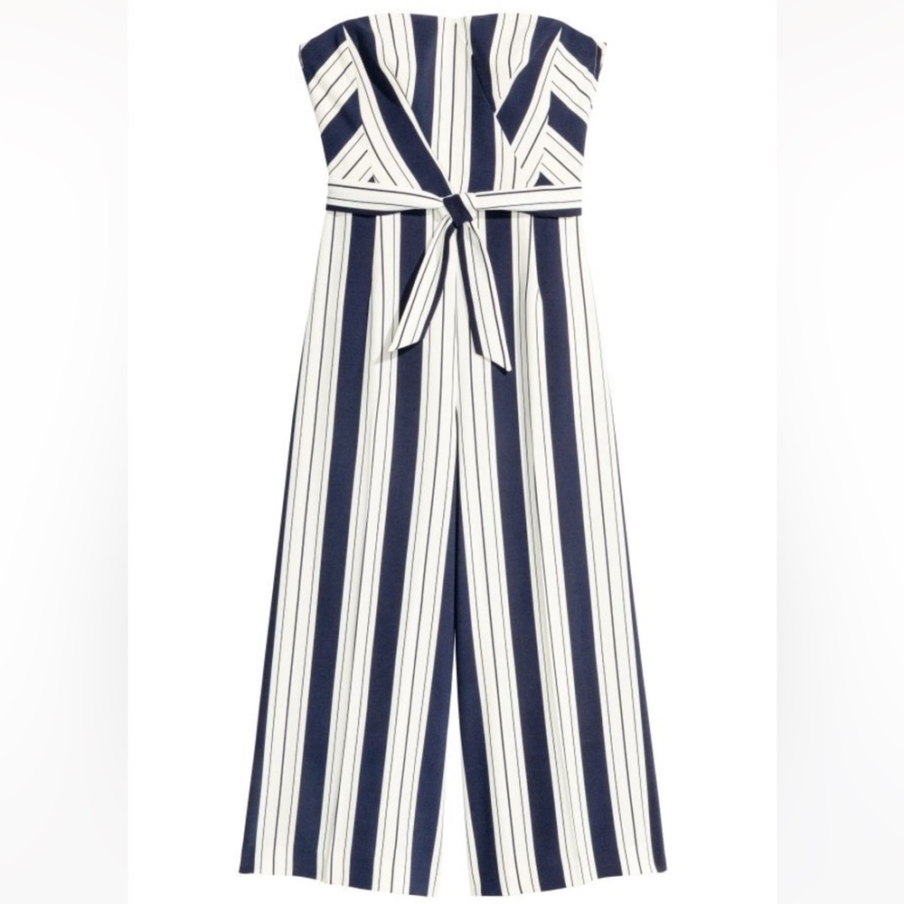 Strapless Black & White Striped Jumpsuit